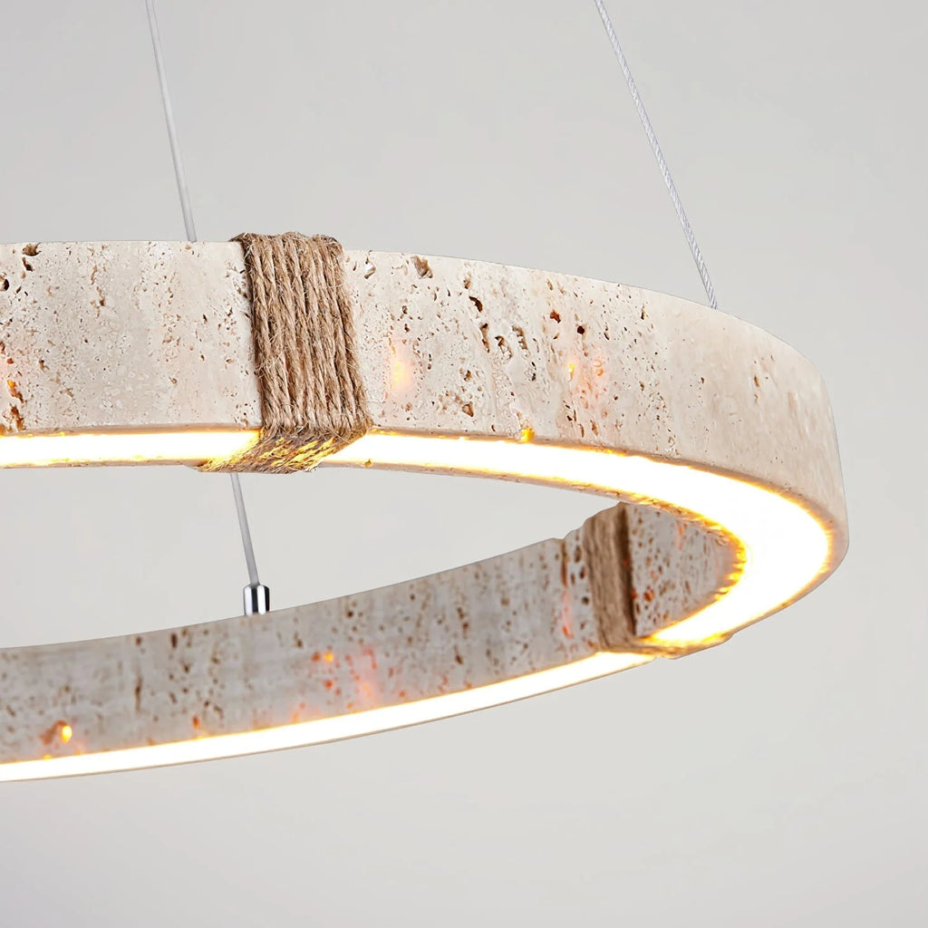 Pendant Light | Travertine Ring & Wood Accent Dimmable Integrated LED