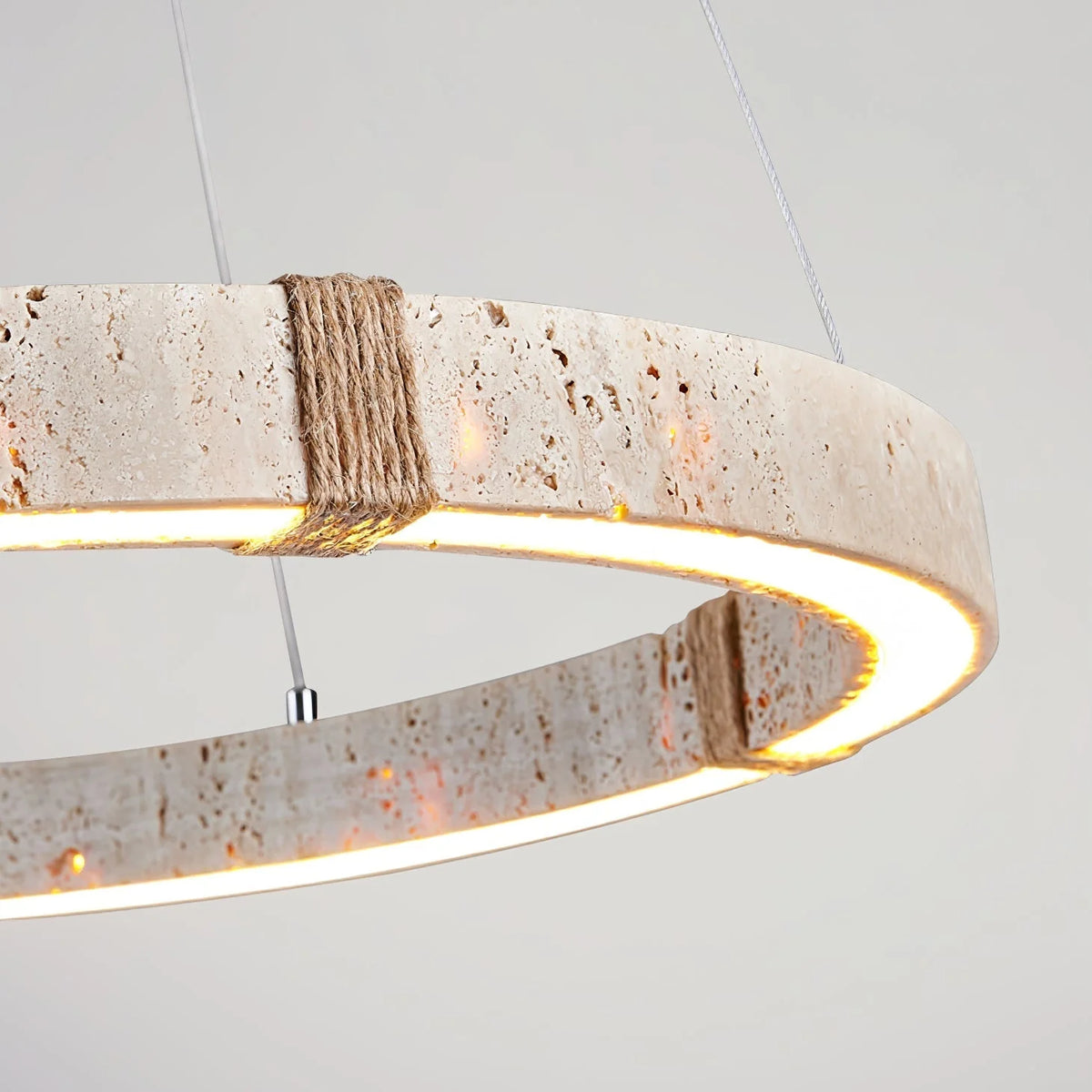 Pendant Light | Travertine Ring & Wood Accent Dimmable Integrated LED
