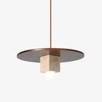 Pendant Light | Yellow Travertine Disc & Walnut Accents | 30 cm