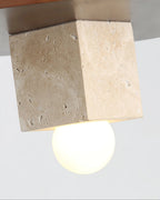 Pendant Light | Yellow Travertine Disc & Walnut Accents | 30 cm