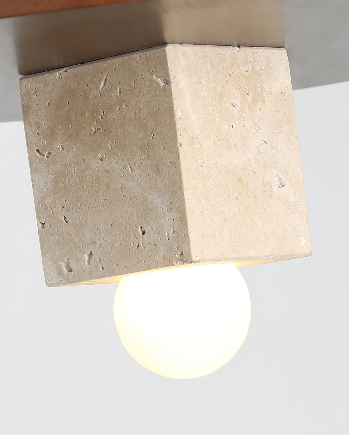 Pendant Light | Yellow Travertine Disc & Walnut Accents | 30 cm