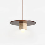 Pendant Light | Yellow Travertine Disc & Walnut Accents | 30 cm