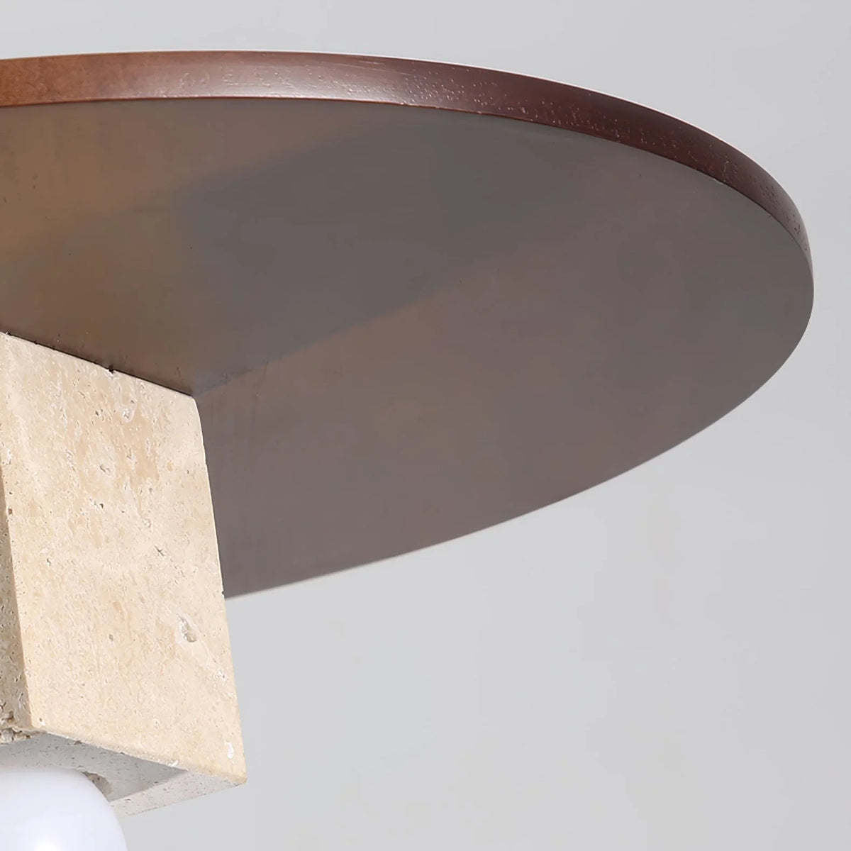 Pendant Light | Yellow Travertine Disc & Walnut Accents | 30 cm
