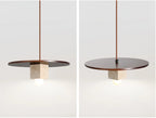 Pendant Light | Yellow Travertine Disc & Walnut Accents | 30 cm
