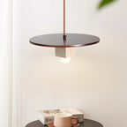 Pendant Light | Yellow Travertine Disc & Walnut Accents | 30 cm
