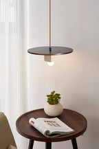 Pendant Light | Yellow Travertine Disc & Walnut Accents | 30 cm