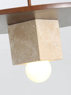 Pendant Light | Yellow Travertine Disc & Walnut Accents | 30 cm
