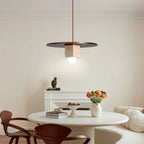 Pendant Light | Yellow Travertine Disc & Walnut Accents | 30 cm