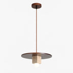 Pendant Light | Yellow Travertine Disc & Walnut Accents | 30 cm