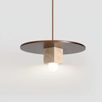 Pendant Light | Yellow Travertine Disc & Walnut Accents | 30 cm