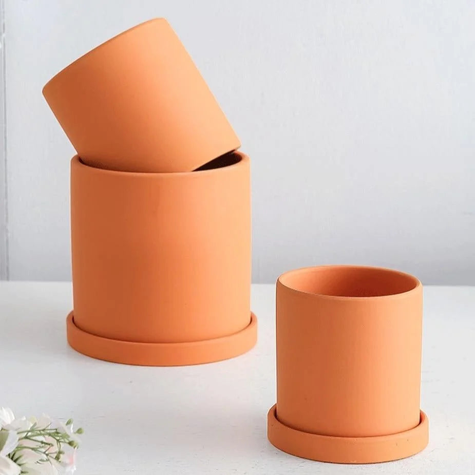 Plant Pot | Matte Glazed Ceramic & Matching Saucer | Sizes S–L