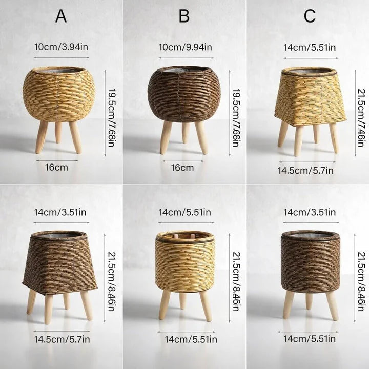 Plant Pot | Wooden Feet & Woven Look
