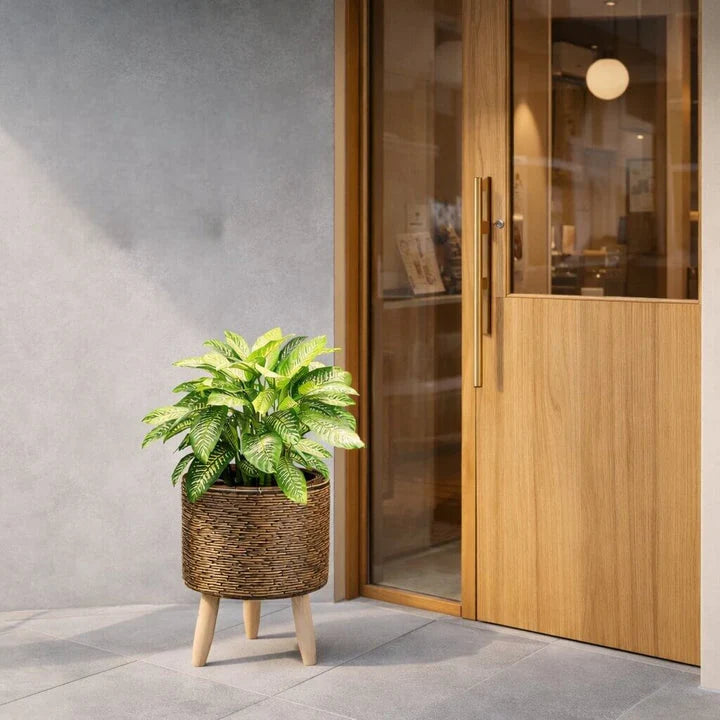 Plant Pot | Wooden Feet & Woven Look