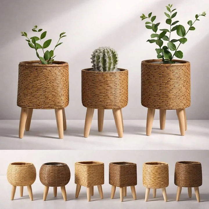 Plant Pot | Wooden Feet & Woven Look