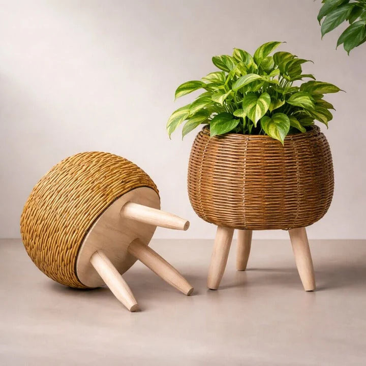 Plant Pot | Wooden Feet & Woven Look
