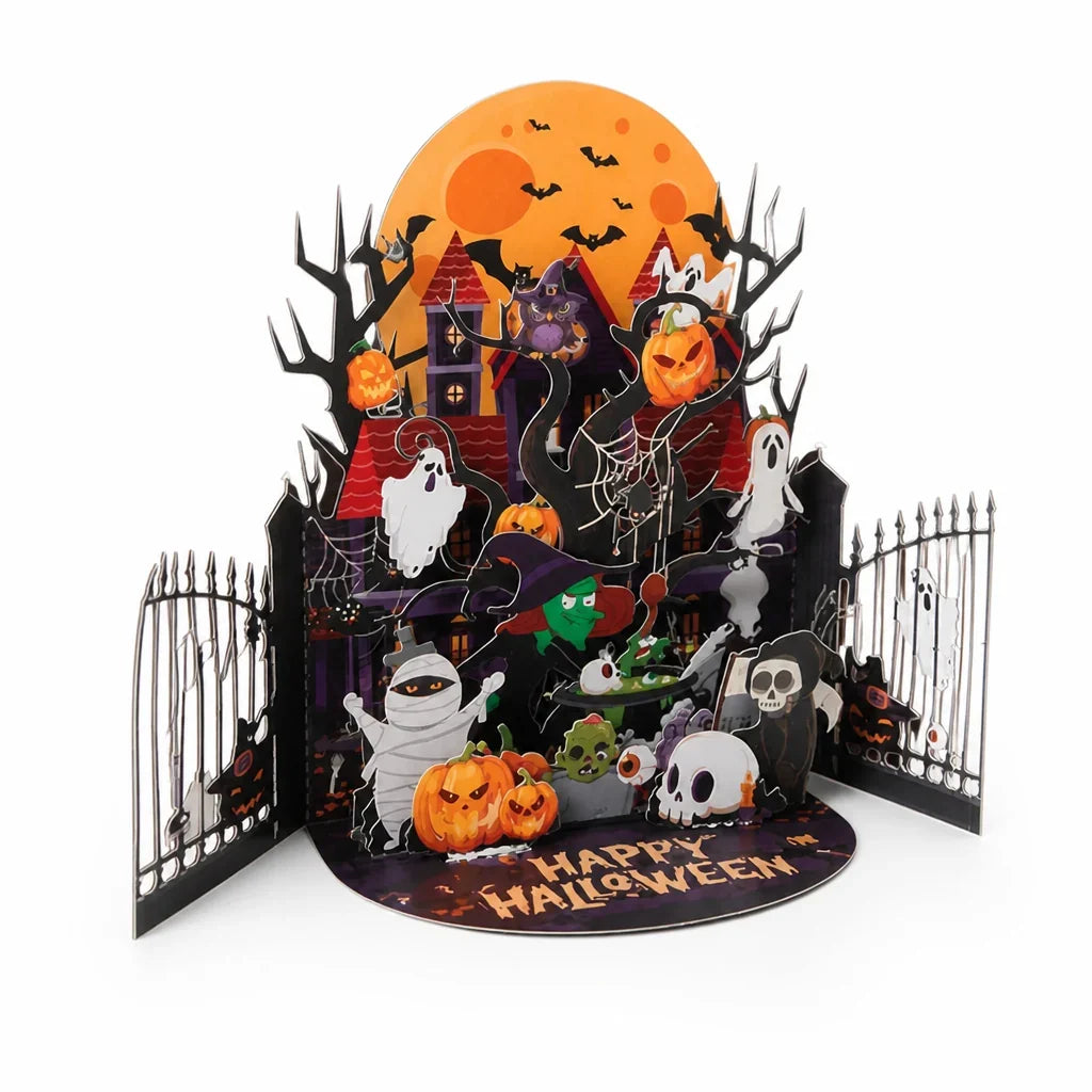 Pop-Up Card | Laser-Engraved 3D Pumpkin House | Envelope Included