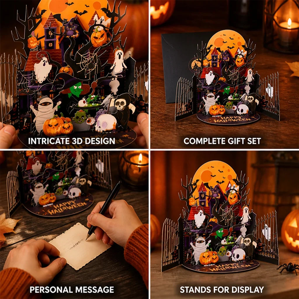 Pop-Up Card | Laser-Engraved 3D Pumpkin House | Envelope Included