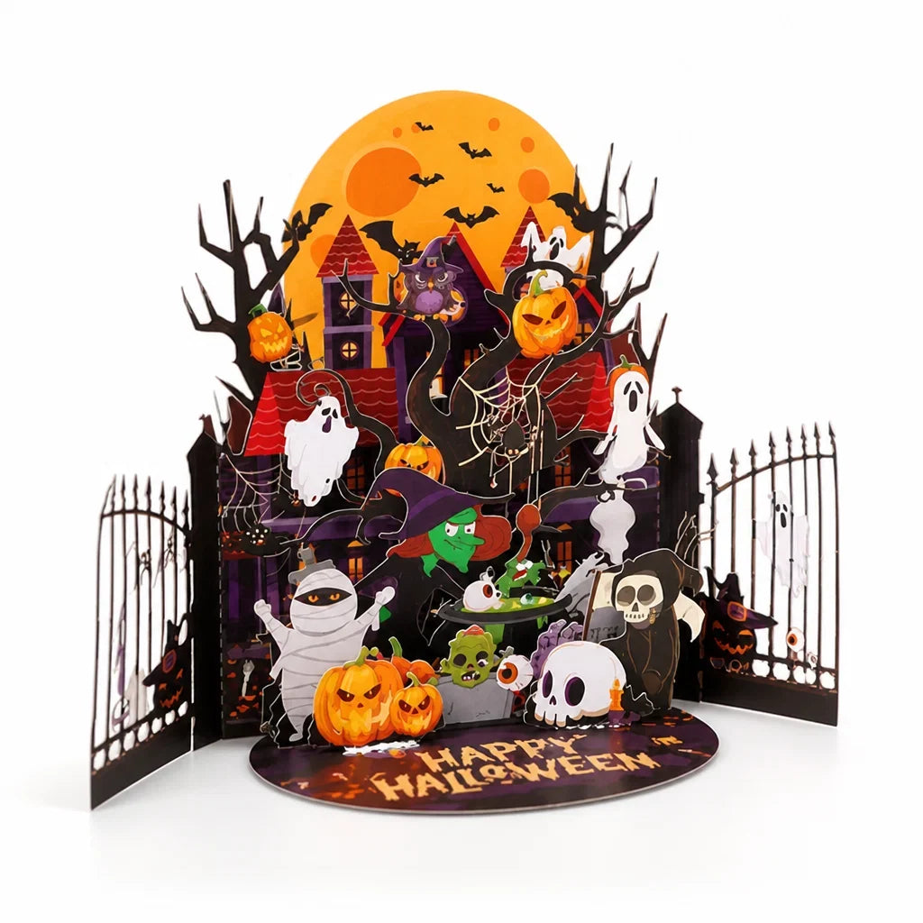 Pop-Up Card | Laser-Engraved 3D Pumpkin House | Envelope Included