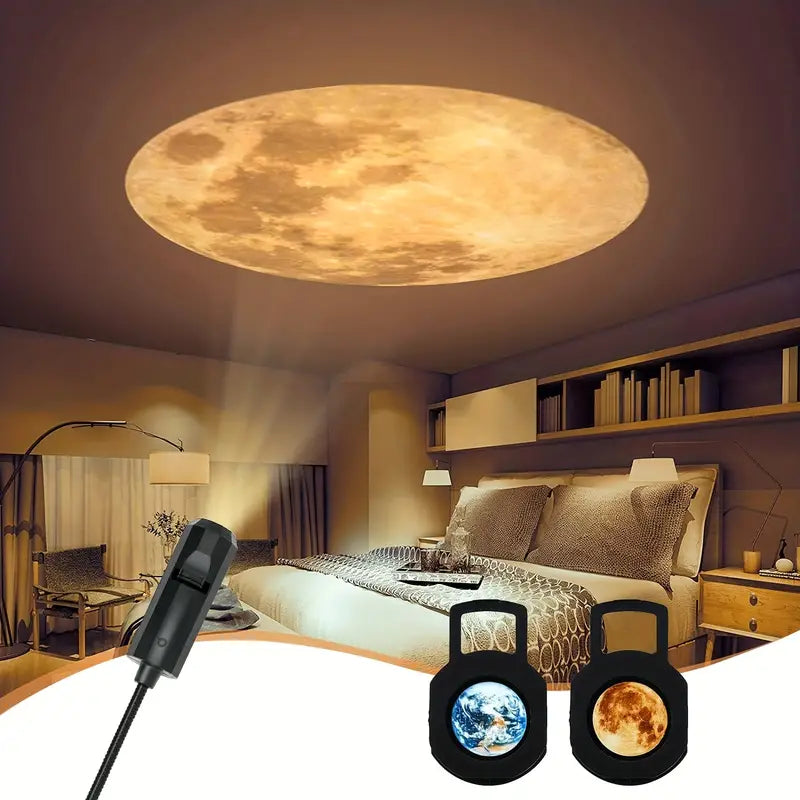 Projection Lamp | Earth & Moon Projection & Multicolor Modes | Up To 2 m Wall Coverage