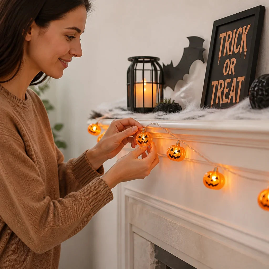 Pumpkin String Lights | Rechargeable Battery & Weatherproof | 2 m