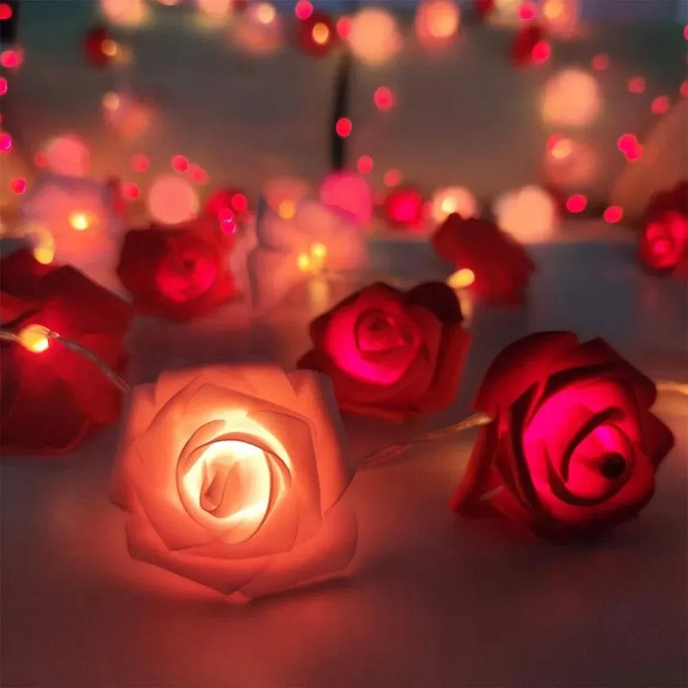 Rose String Lights | Warm White LED & Battery-Powered