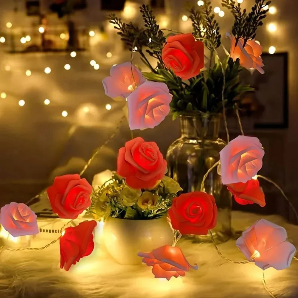 Rose String Lights | Warm White LED & Battery-Powered