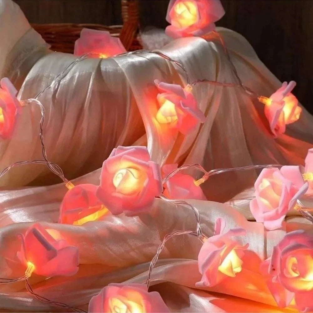Rose String Lights | Warm White LED & Battery-Powered