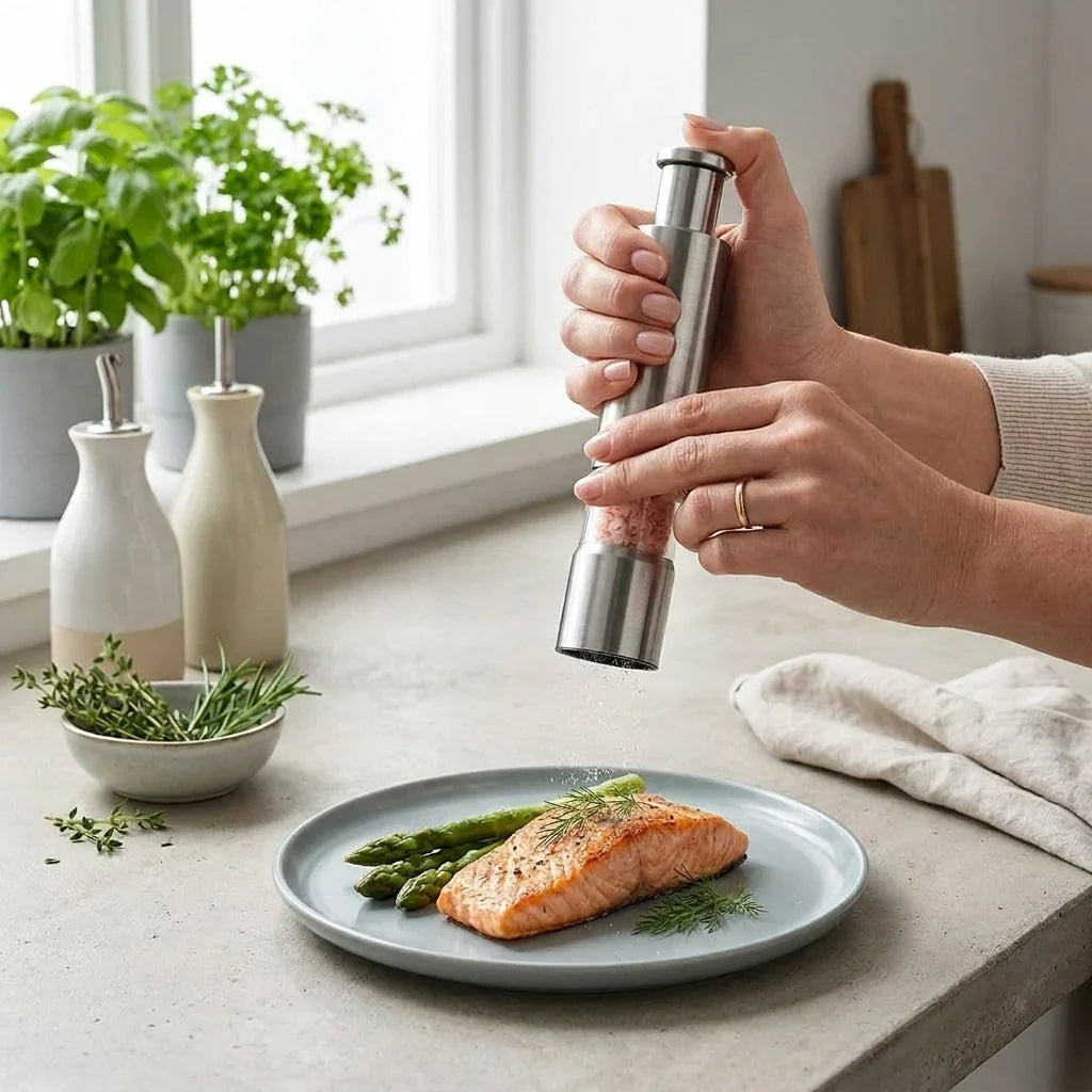 Salt & Pepper Mill | One-Handed Operation & Stainless Steel Grinder | 15.4 cm