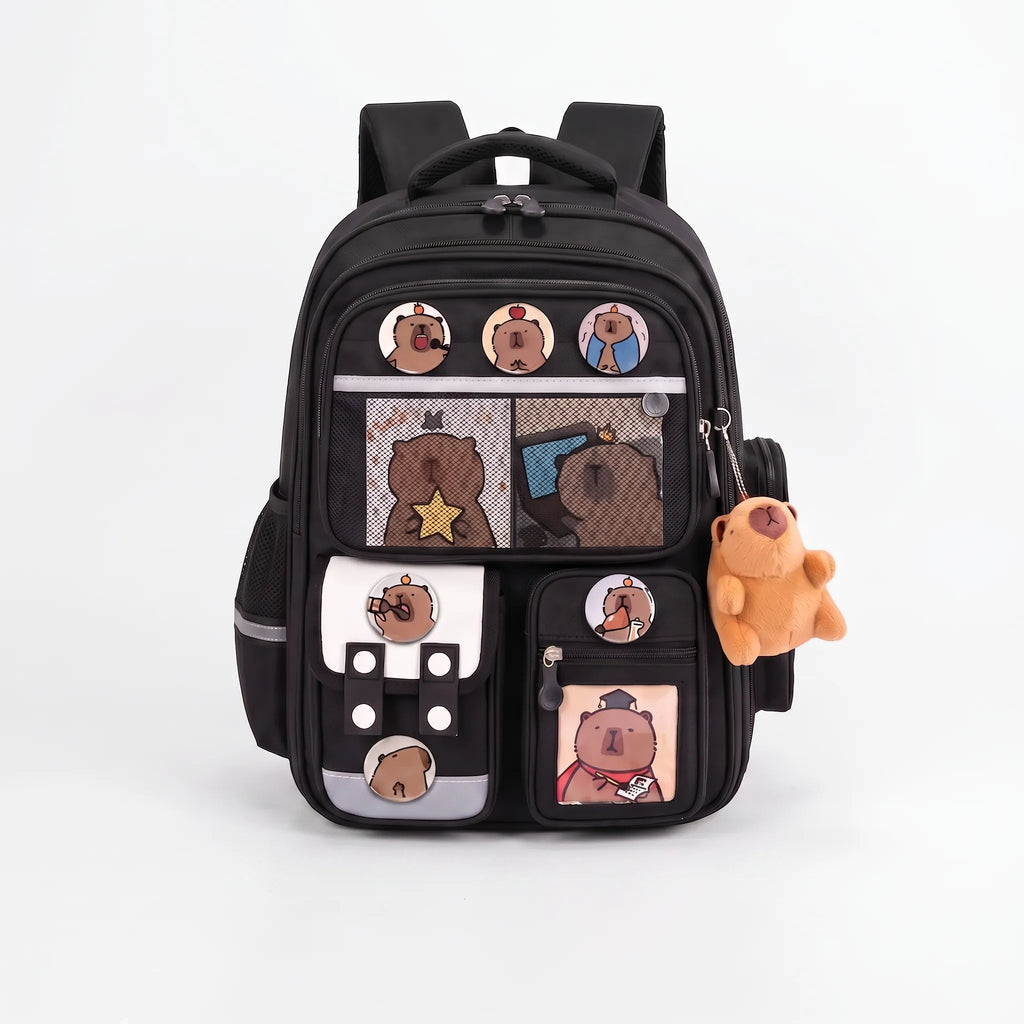 School Backpack | Capybara Design & Multiple Compartments | S & L Sizes