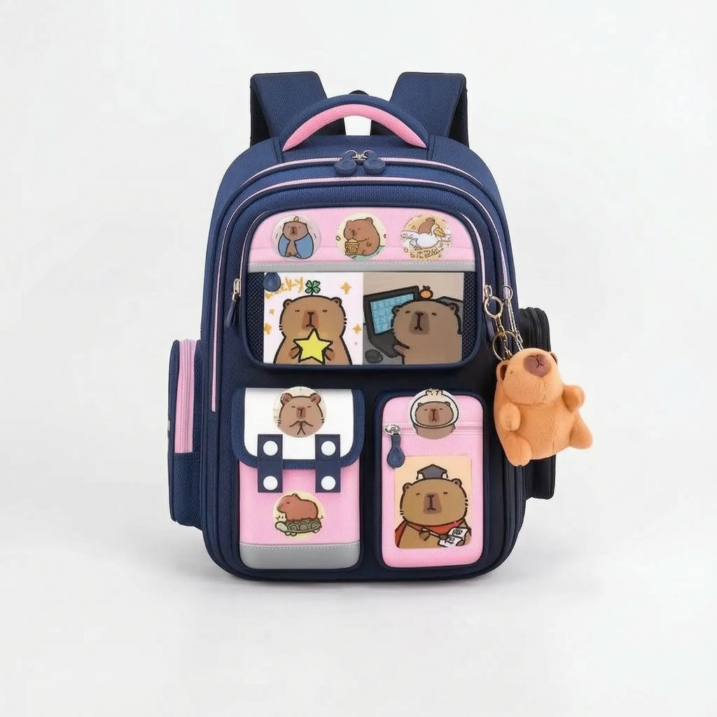 School Backpack | Capybara Design & Multiple Compartments | S & L Sizes