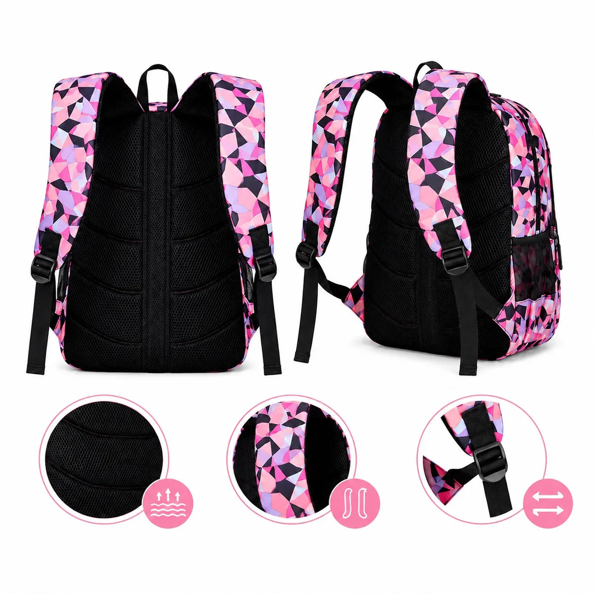 School Backpack Set | Water-Repellent Polyester, Laptop Compartment & Padded Straps | 3-Piece