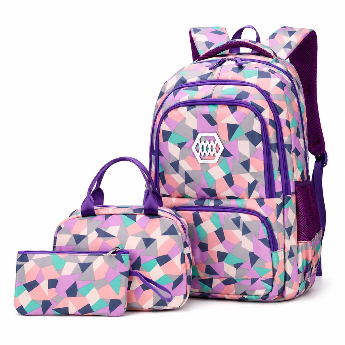 School Backpack Set | Water-Repellent Polyester, Laptop Compartment & Padded Straps | 3-Piece