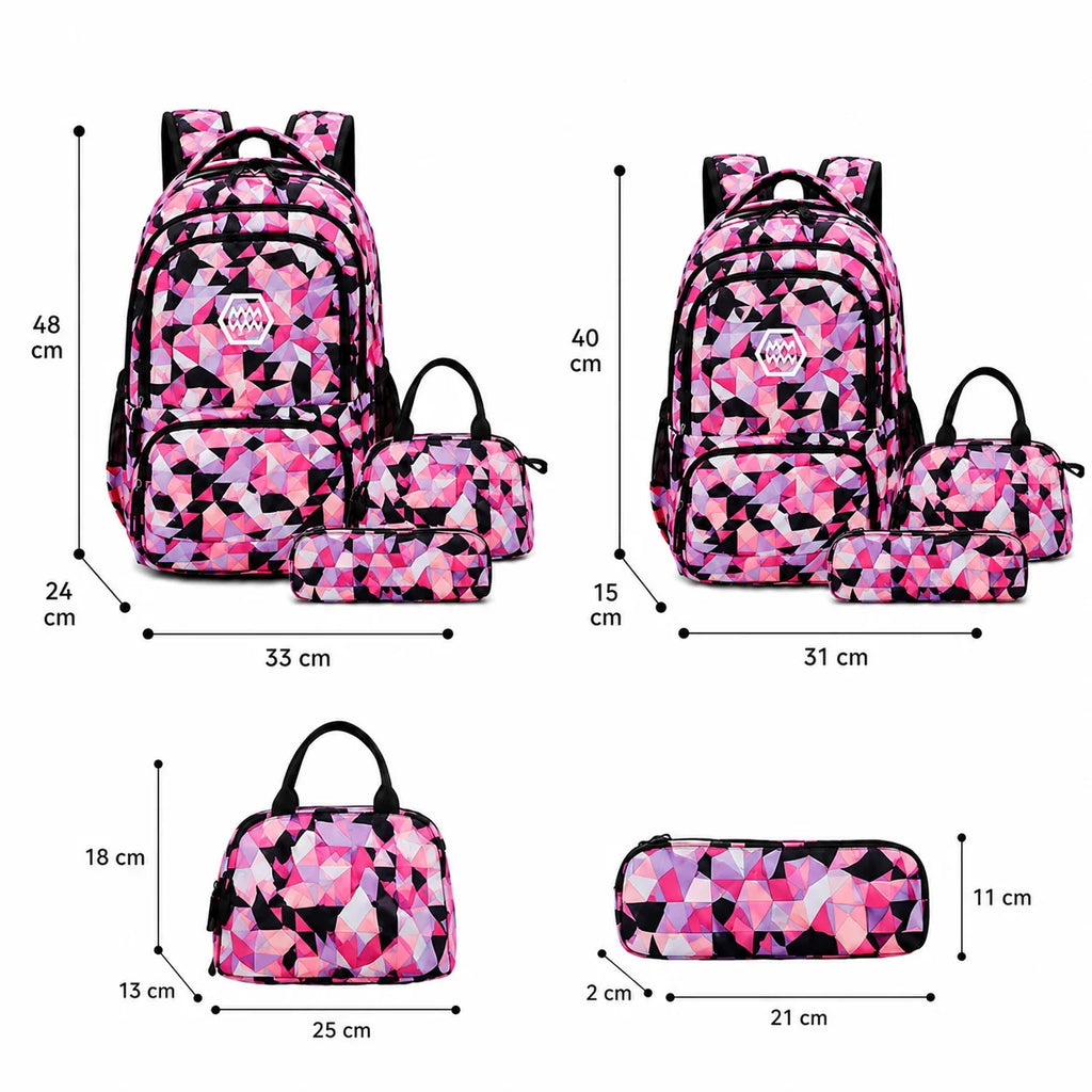 School Backpack Set | Water-Repellent Polyester, Laptop Compartment & Padded Straps | 3-Piece