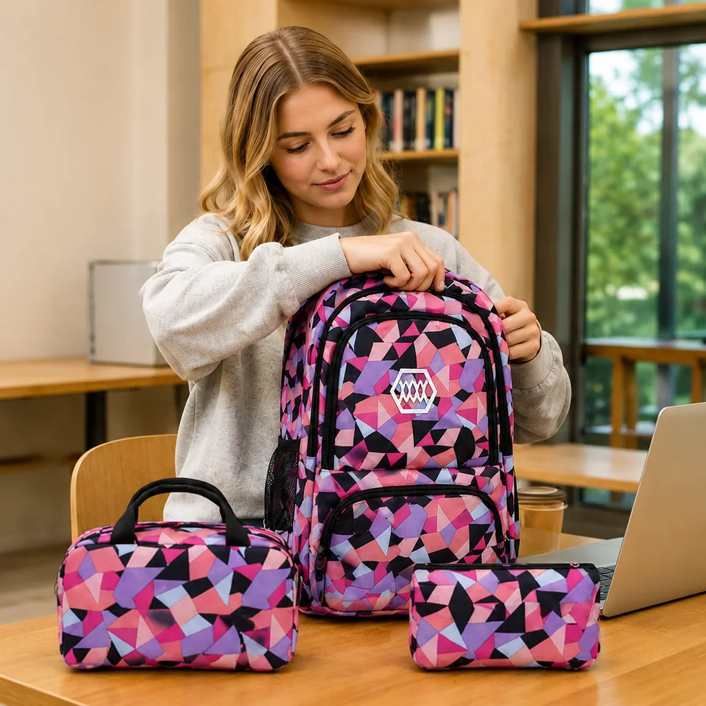 School Backpack Set | Water-Repellent Polyester, Laptop Compartment & Padded Straps | 3-Piece