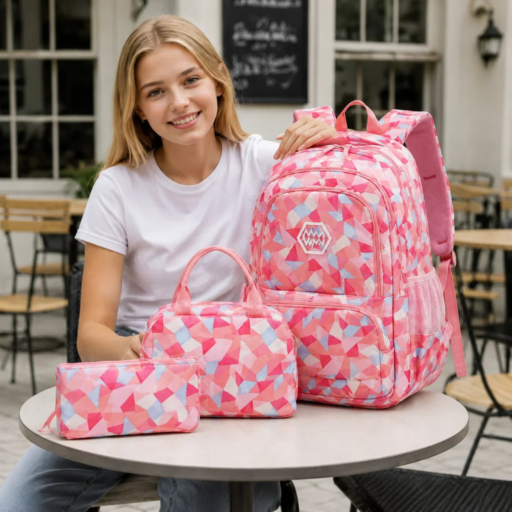 School Backpack Set | Water-Repellent Polyester, Laptop Compartment & Padded Straps | 3-Piece