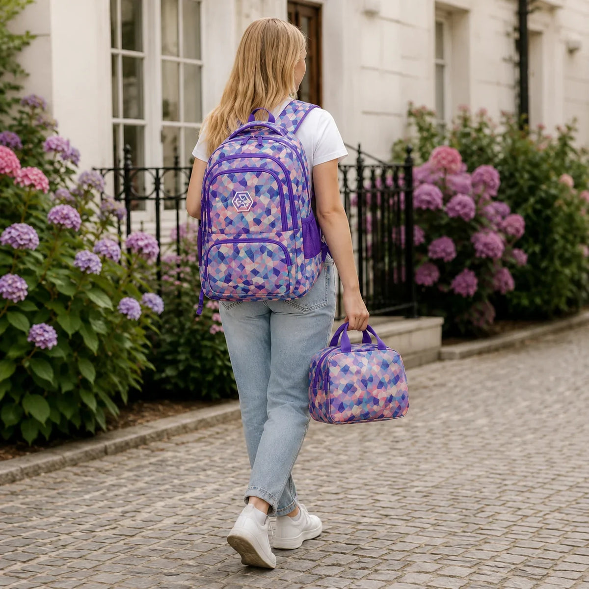 School Backpack Set | Water-Repellent Polyester, Laptop Compartment & Padded Straps | 3-Piece