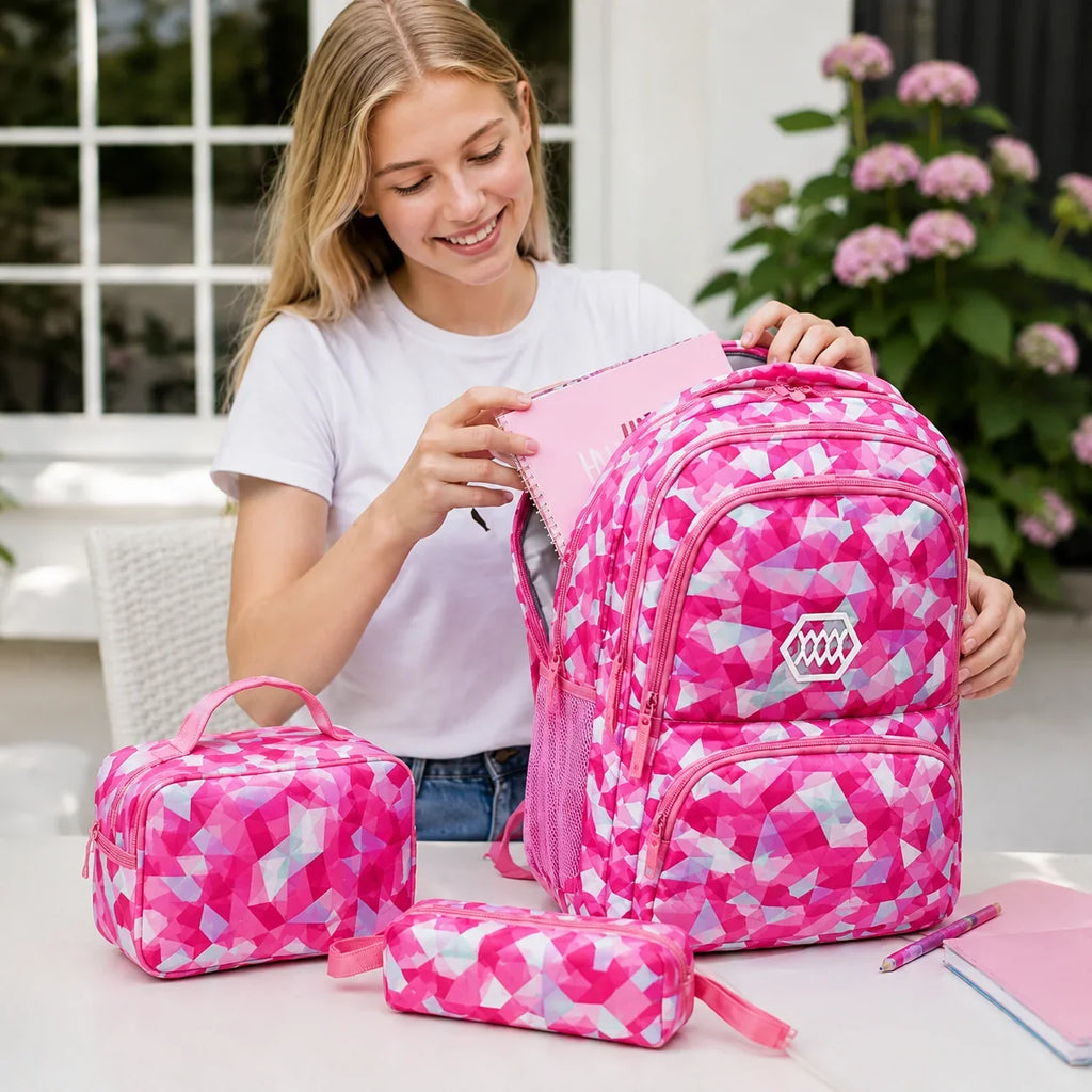 School Backpack Set | Water-Repellent Polyester, Laptop Compartment & Padded Straps | 3-Piece