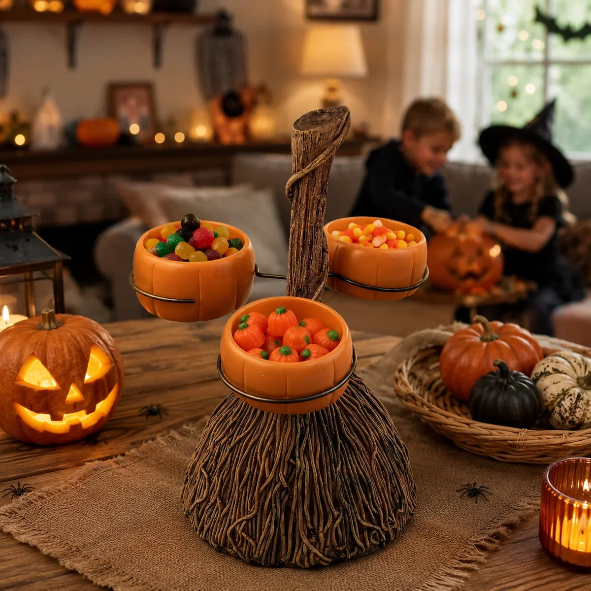 Serving Bowl Stand | Ribbed Pumpkin Resin & Iron Frame | 3/4/6 Bowls