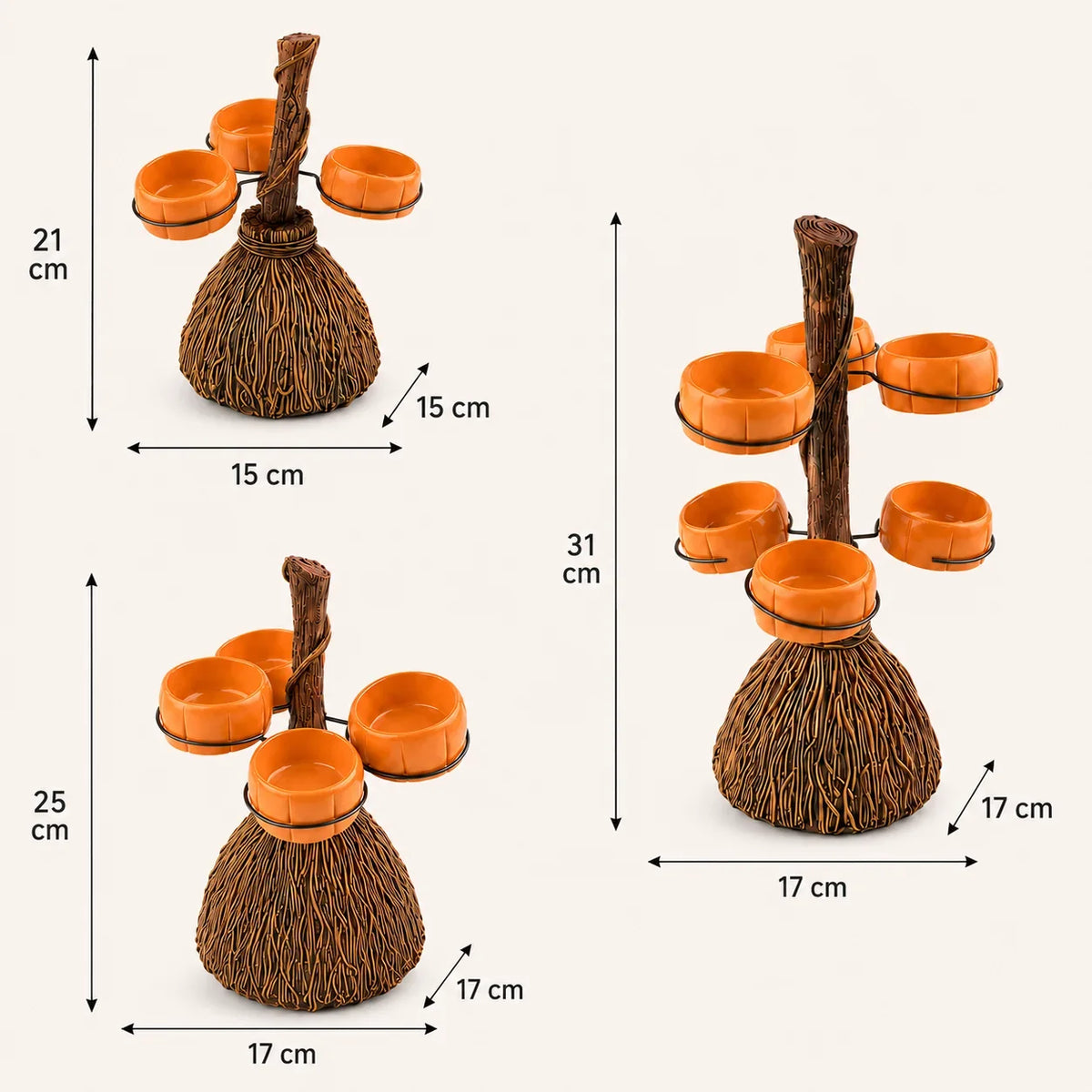 Serving Bowl Stand | Ribbed Pumpkin Resin & Iron Frame | 3/4/6 Bowls
