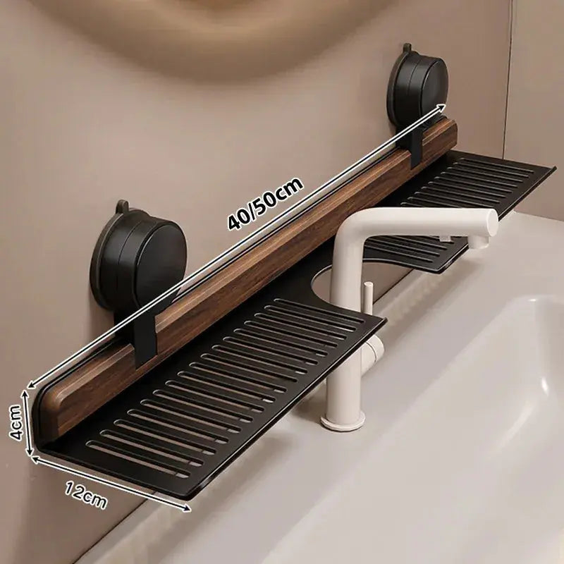 Sink Shelf | Walnut & Aluminum Quick-Drain No-Drill Suction Mount