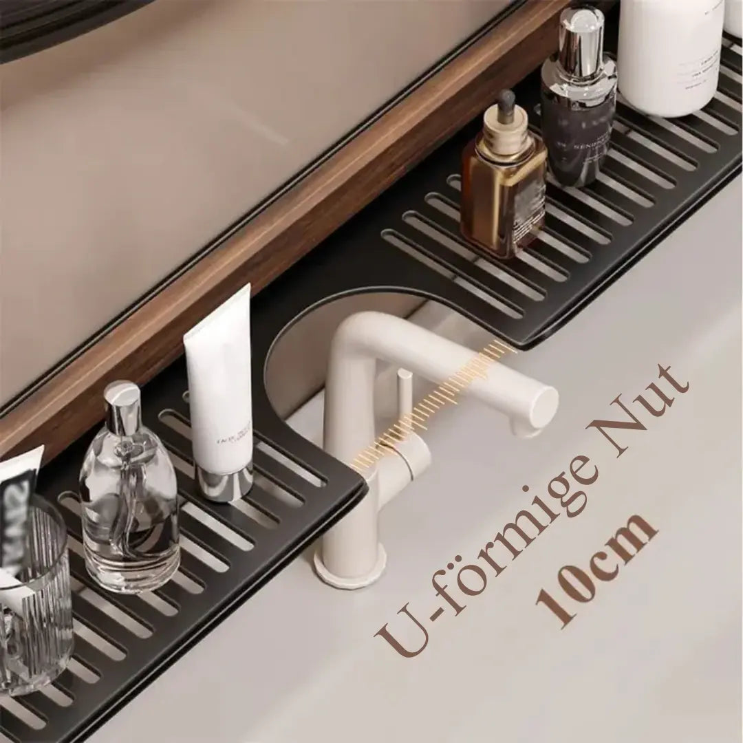Sink Shelf | Walnut & Aluminum Quick-Drain No-Drill Suction Mount
