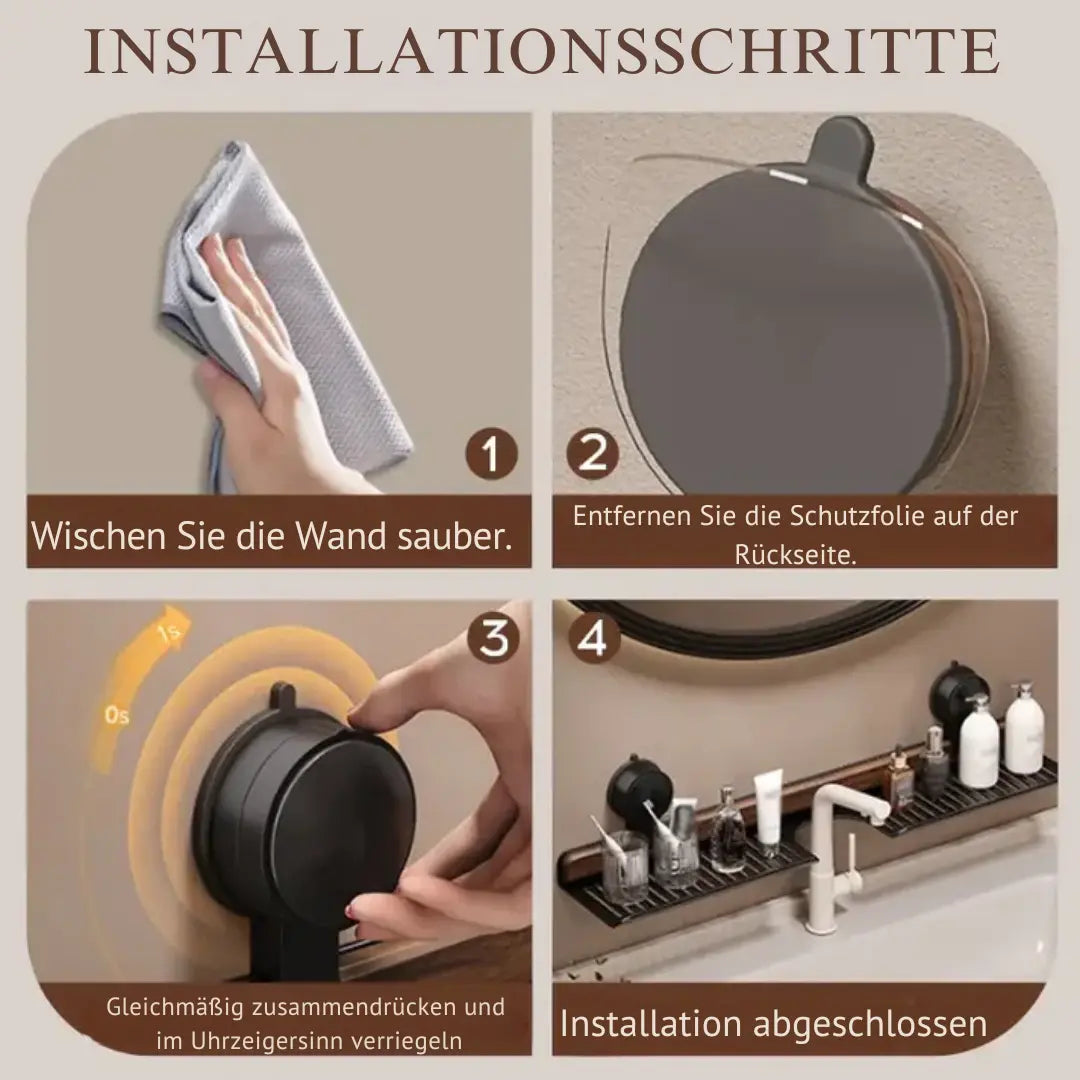 Sink Shelf | Walnut & Aluminum Quick-Drain No-Drill Suction Mount
