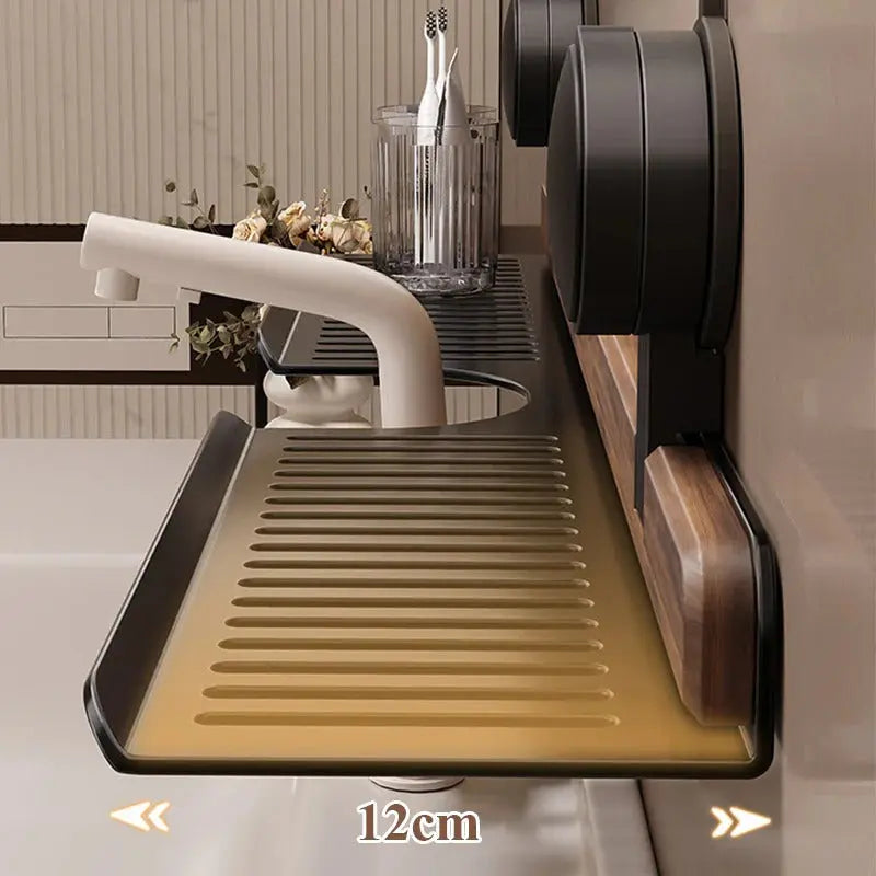 Sink Shelf | Walnut & Aluminum Quick-Drain No-Drill Suction Mount