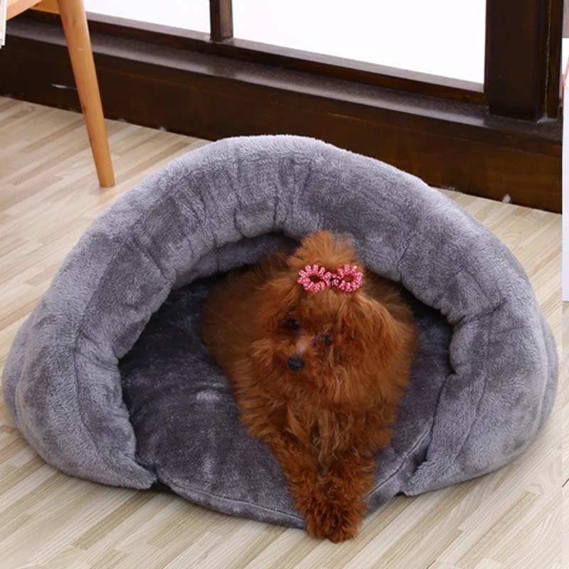 Small Dog Bed | Cave-Shaped & Faux Fur | 60 x 50 x 40 cm