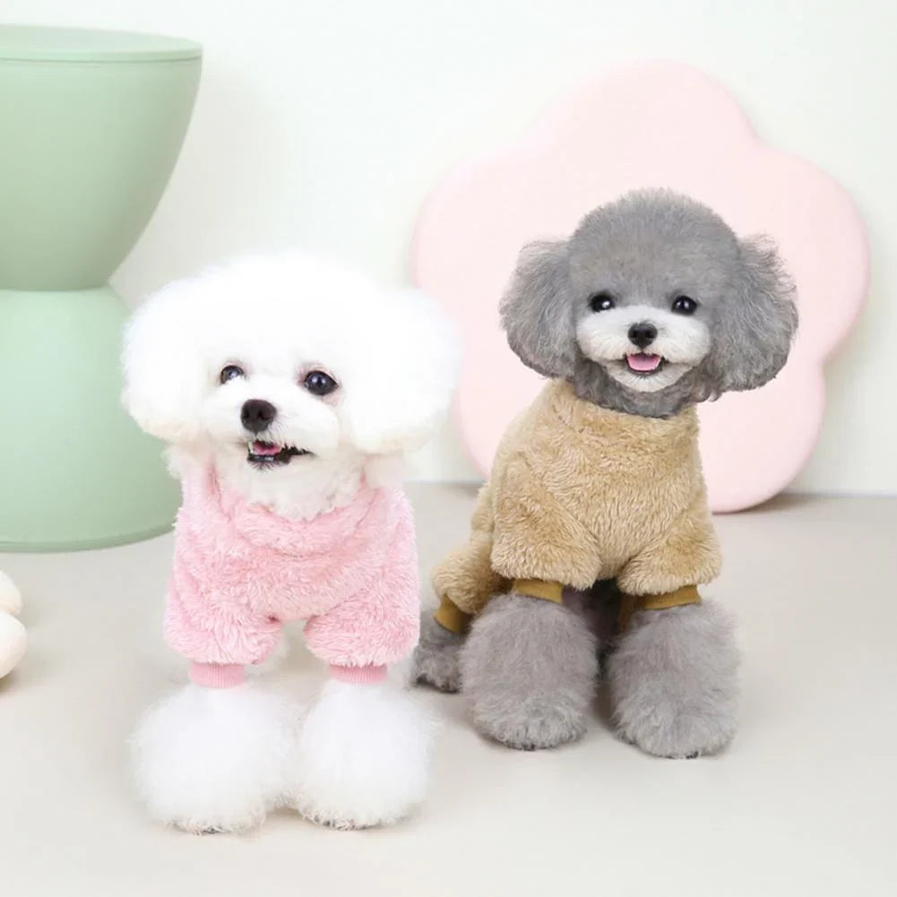 Small Pet Jumpsuit | Coral Fleece & Elastic Fit | D-Ring Leash Attachment