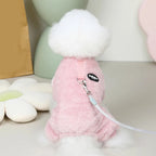 Small Pet Jumpsuit | Coral Fleece & Elastic Fit | D-Ring Leash Attachment