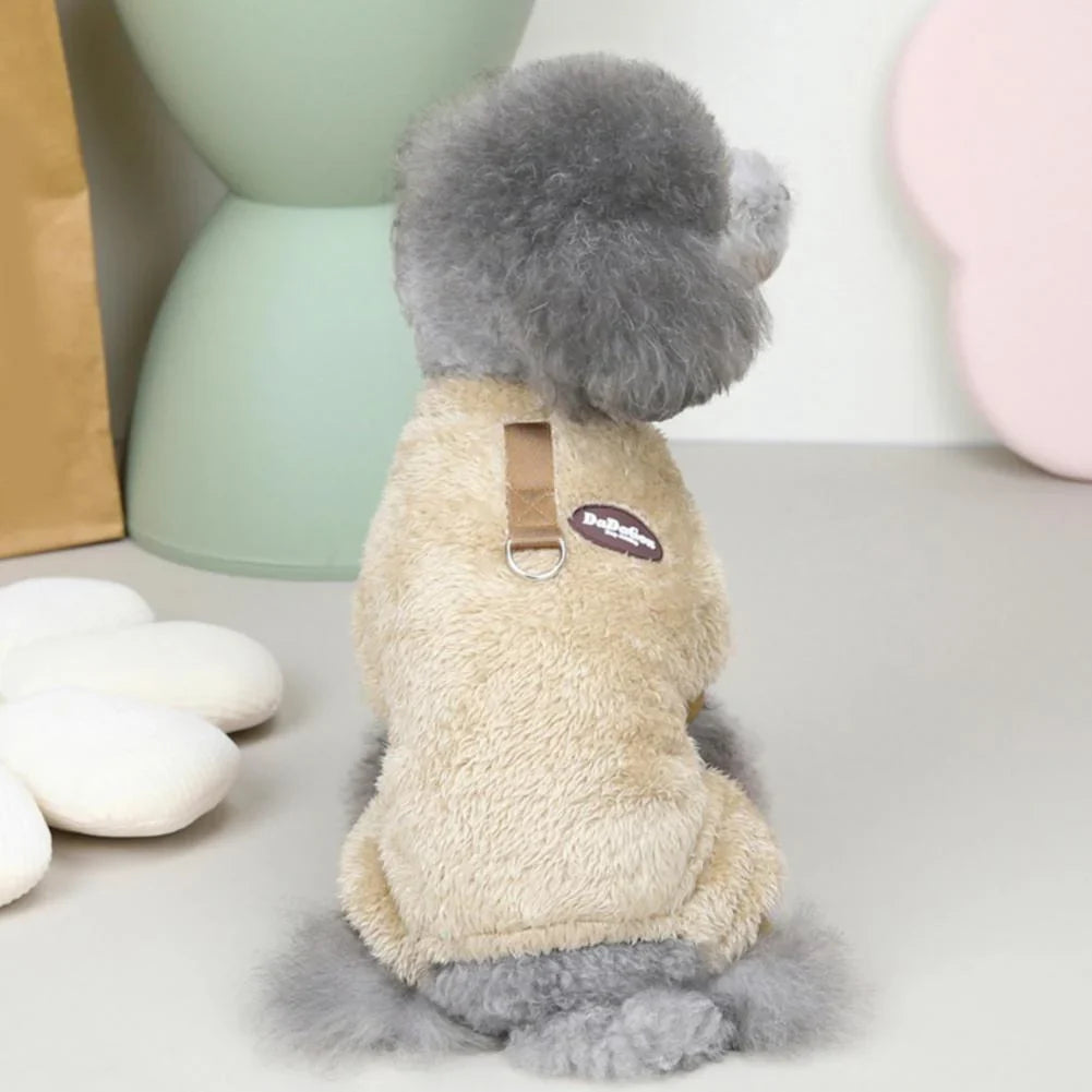Small Pet Jumpsuit | Coral Fleece & Elastic Fit | D-Ring Leash Attachment