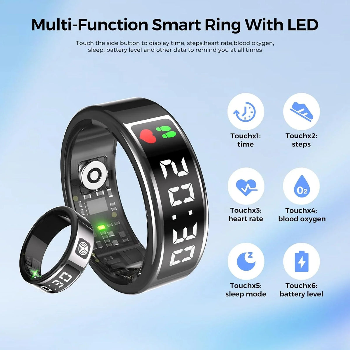 Smart Ring | Touchscreen & Air Gesture IP68 Waterproof 5-Day Battery | US Sizes 7–13