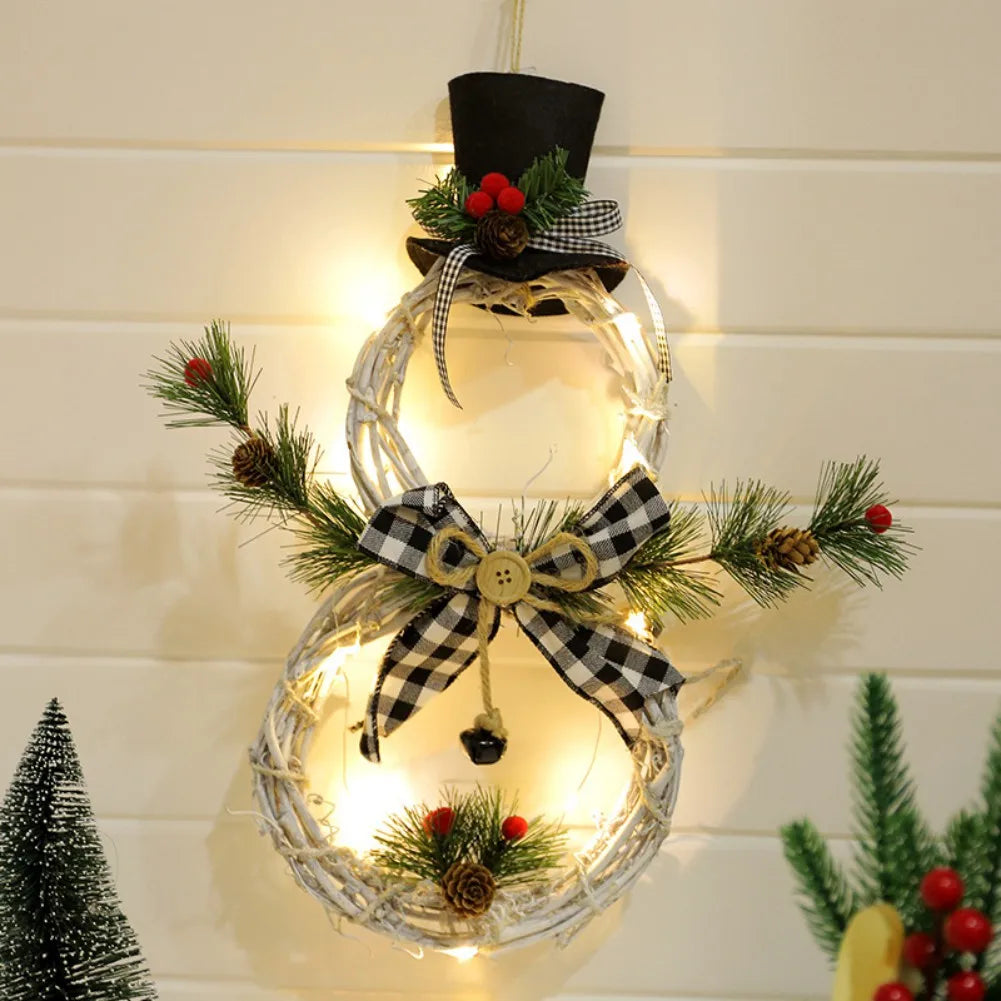 Snowman Wreath | Battery-Operated LED & Artificial Greenery | 40 x 21 cm