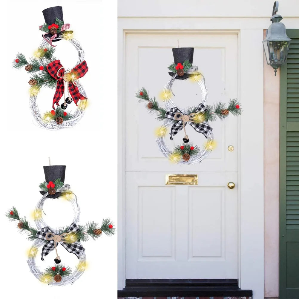 Snowman Wreath | Battery-Operated LED & Artificial Greenery | 40 x 21 cm